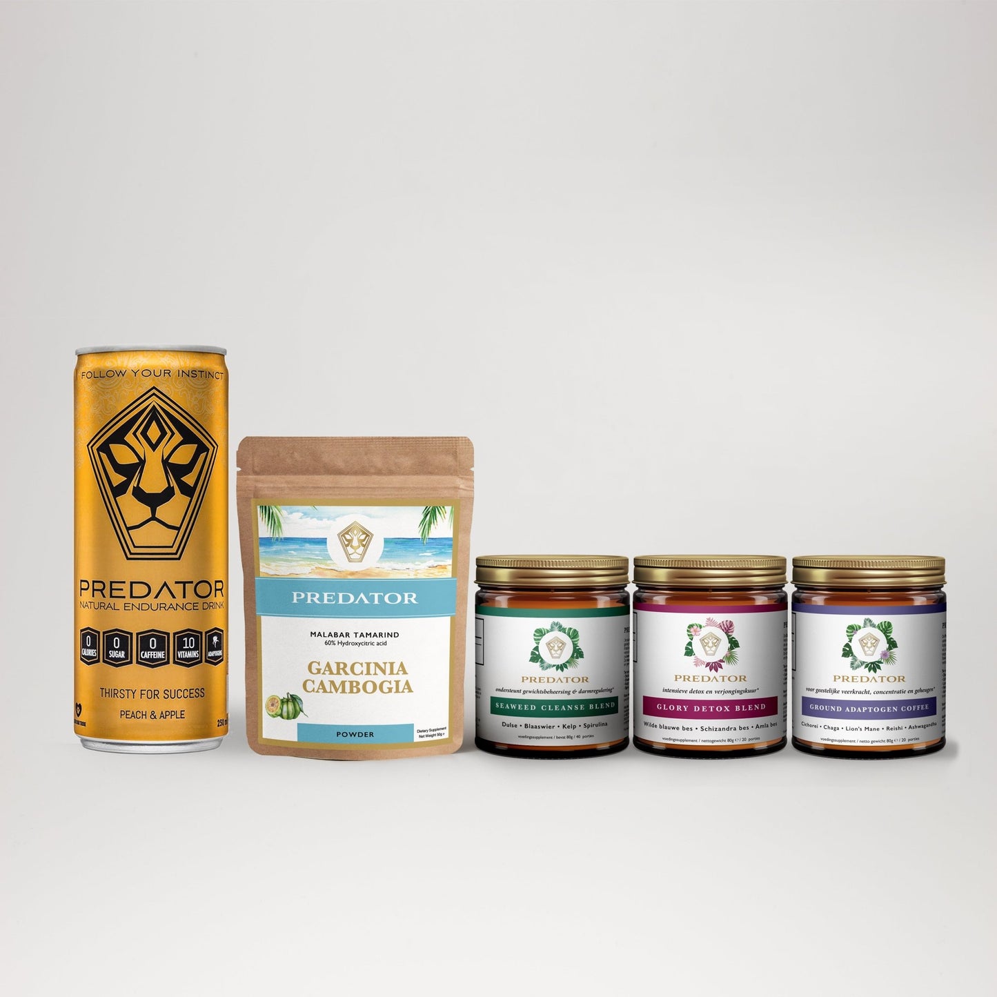 Predator Package: Gold tray, Garcinia Cambogia adaptogen, Purification pack incl. Coffee, Detox and Cleanse blends - The Predators